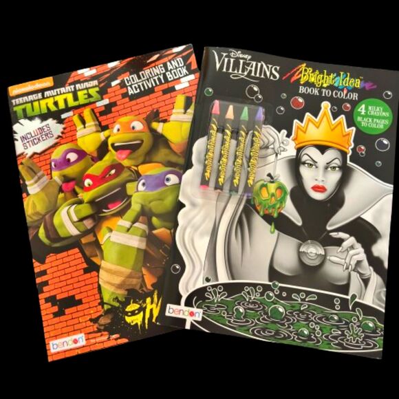 Lot of 2 Halloween Coloring Books Disney Villains/TMN Turtles Halloween Heroes - Picture 1 of 6